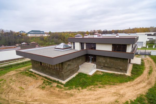 Modern country houses under construction as seen from air